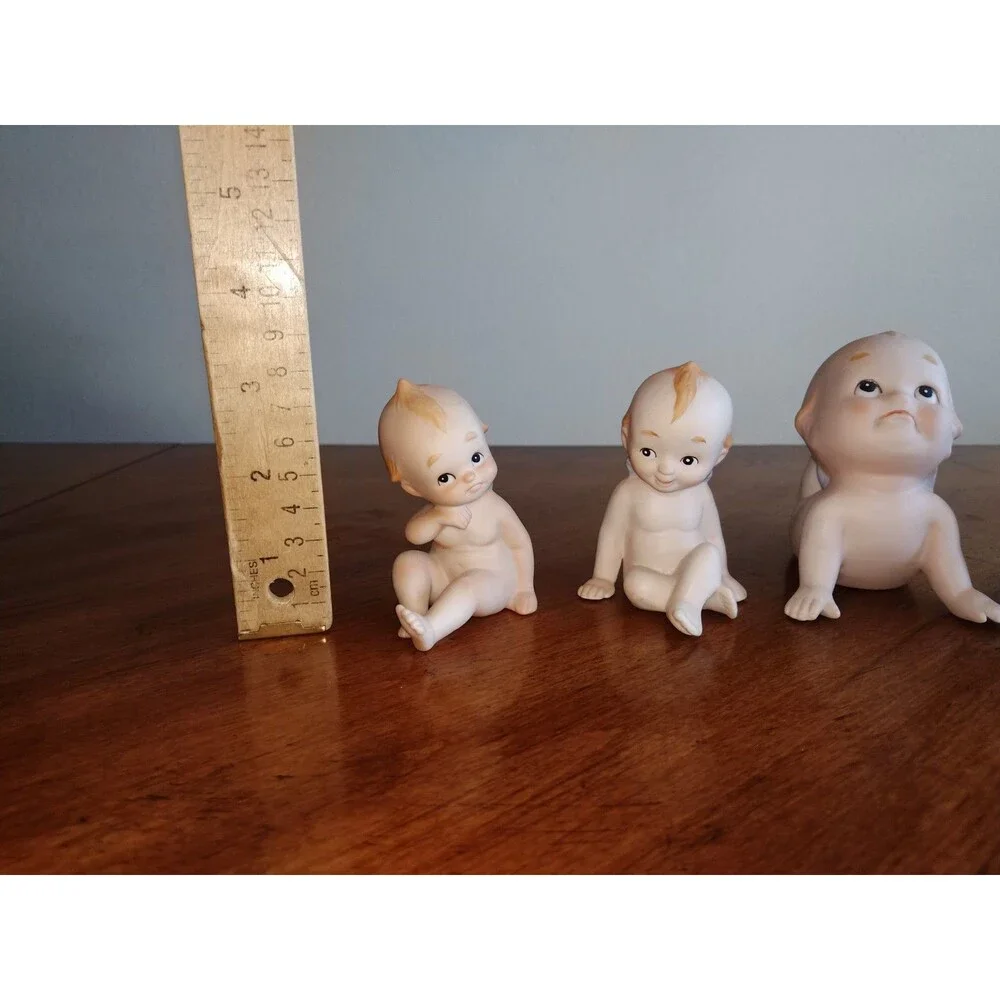 5x Vintage Lefton? Bisque Rose O'Neill Kewpie Doll Blue Wings 4 Mini + 1 Bigger